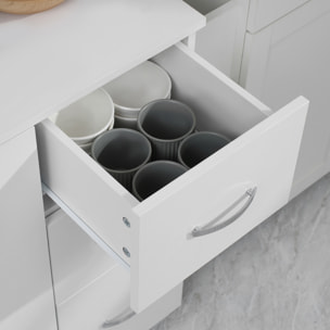 Armoire de Cuisine Buffet Multi-rangements 4 Portes 3 tiroirs étagère + Grand Plateau 89L x 39,5l x 168H cm Blanc
