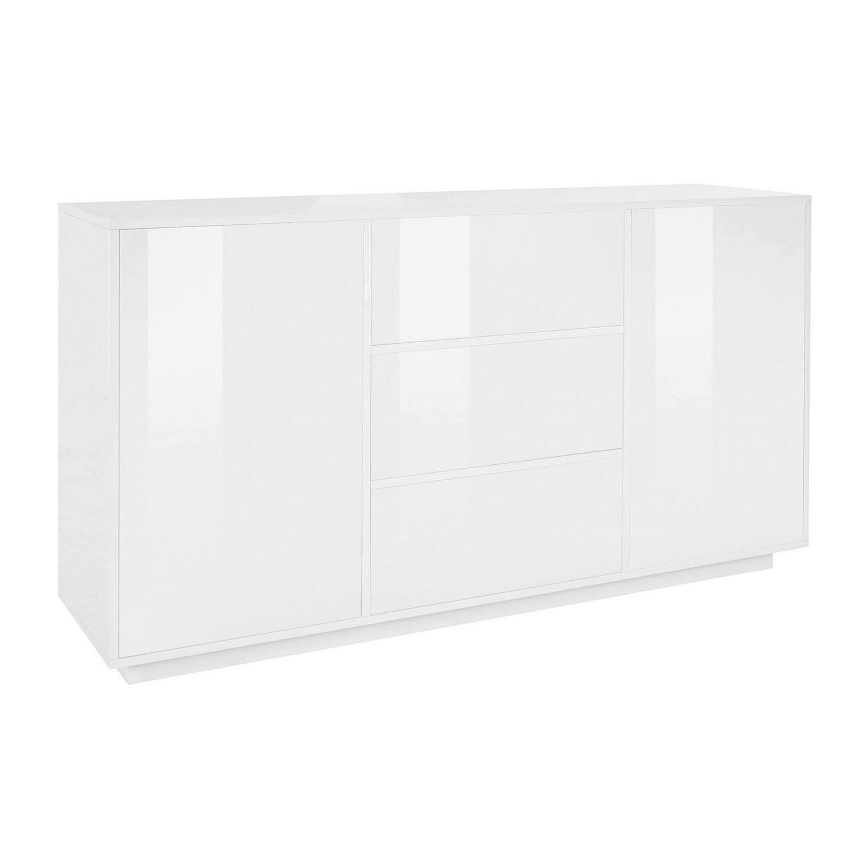 Credenza Umberto, Madia da cucina a 2 ante e 3 cassetti, Buffet da soggiorno, 100% Made in Italy, cm 160x41h86, Bianco lucido