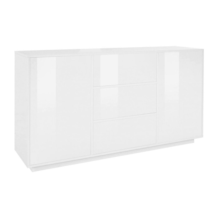 Credenza Umberto, Madia da cucina a 2 ante e 3 cassetti, Buffet da soggiorno, 100% Made in Italy, cm 160x41h86, Bianco lucido