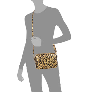 Degna borsa a tracolla donna. Pelle Scamosciata autentica con stampa animalier leopardata e finitura lucida.
