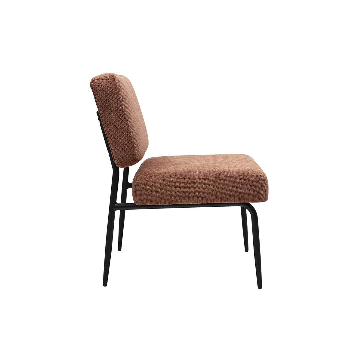 Fauteuil en tissu chenille terre brûlée et métal noir VEDANA