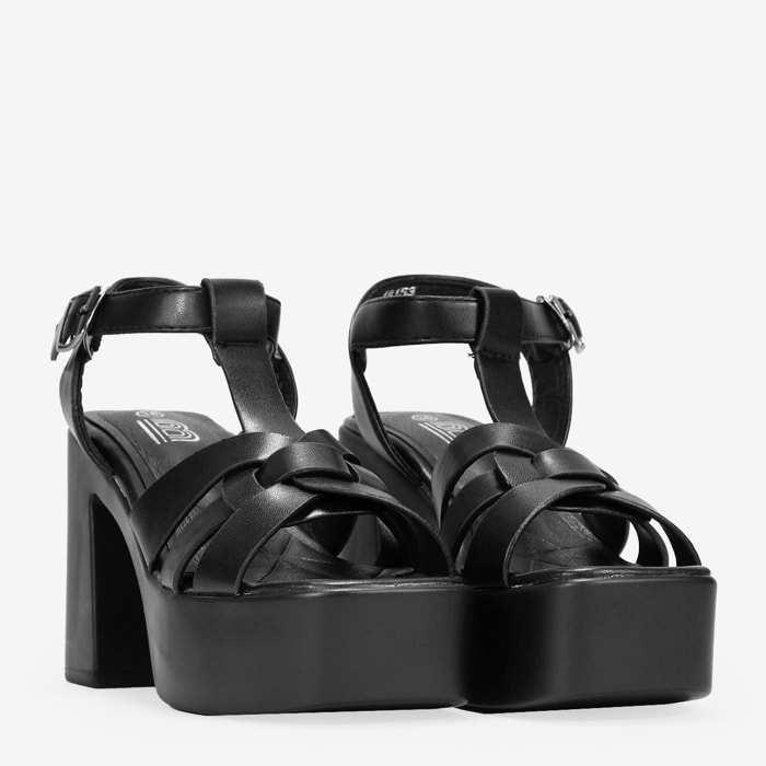 Sandalias de plataforma negras con tacón ancho
