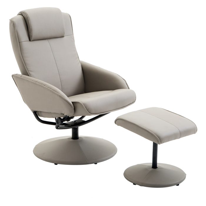 Fauteuil relax inclinable style contemporain avec repose-pieds revêtement synthétique acier gris