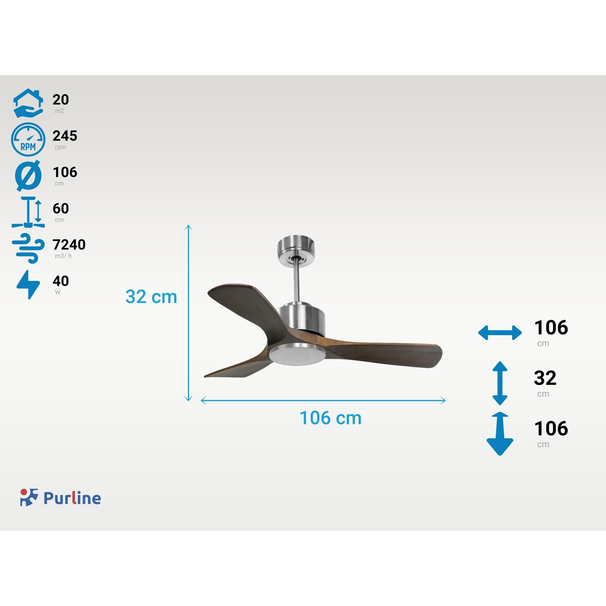Ventilateur de Plafond ø106 cm avec Wifi Réversible Hypersilence pour 20 m² 40 W Argent