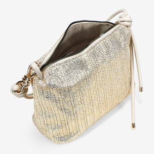 Bolso de hombro beige metalizado en rafia