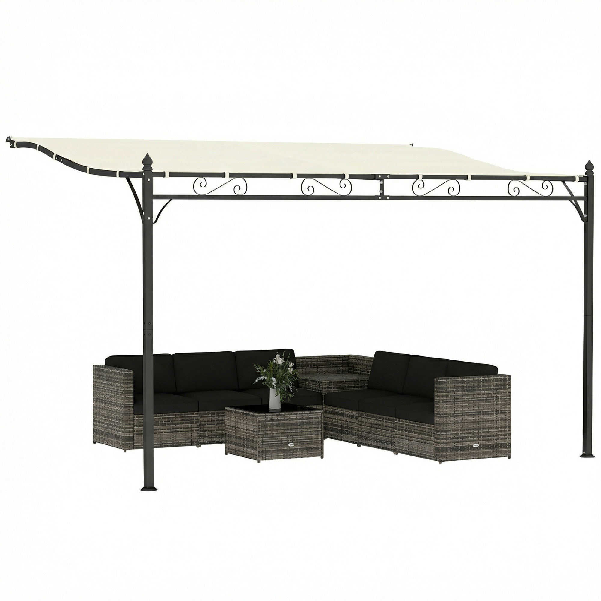 Pérgola de Pared de Jardín 2,5x3,5 m, Cenador de Jardín con Techo Inclinado, Orificios de Drenaje y Estructura Metálica Resistente, UPF30, Gazebo para Patio, Terraza, Balcón, Blanco Crema