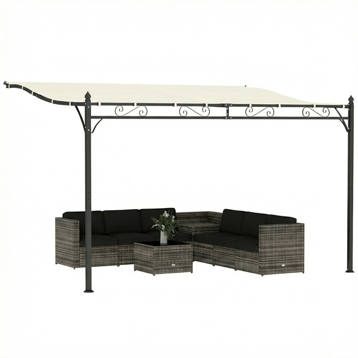 Pérgola de Pared de Jardín 2,5x3,5 m, Cenador de Jardín con Techo Inclinado, Orificios de Drenaje y Estructura Metálica Resistente, UPF30, Gazebo para Patio, Terraza, Balcón, Blanco Crema