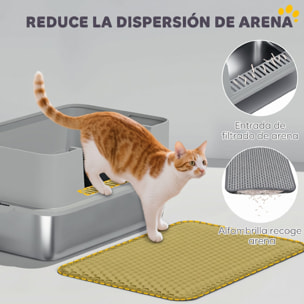 Arenero para Gatos de Acero Inoxidable XL Caja de Arena para Gatos Arenero con Borde Alto Alfombrilla Pala Fácil de Limpiar Prueba de Fugas 60x40x29,5 cm Gris