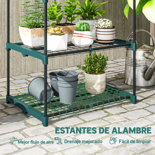 Soporte para Plantas de 4 Niveles, Estantería para Plantas de Acero, Estantes de Rejilla, Soporte para Macetas, Interior y Exterior, 67x49x105 cm, Verde Oscuro