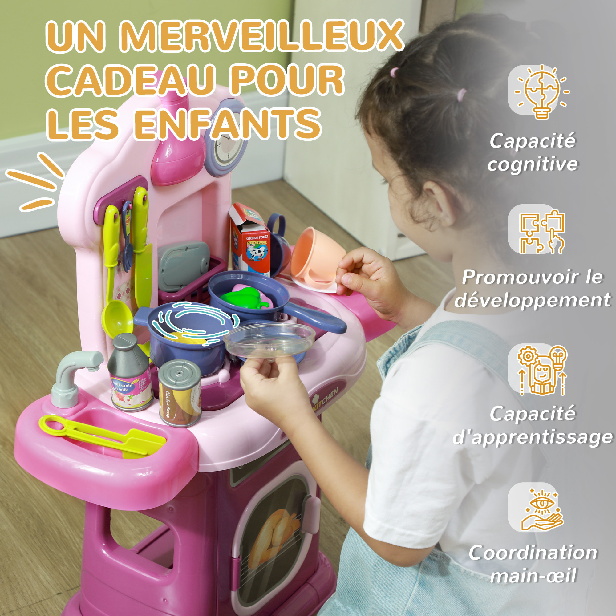 Cuisine enfant jouet d'imitation effets lumineux sonores nombreux accessoires rose