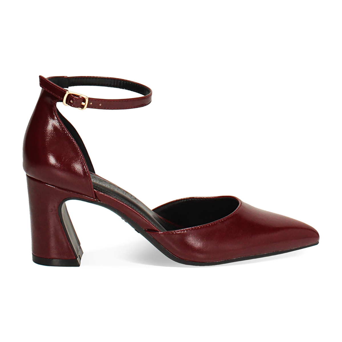 Décolleté open shank bordeaux con tacco di 7,3 cm