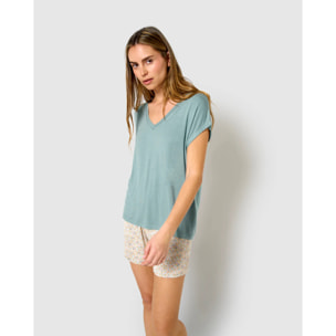 Pigiama corto in viscosa azzurro-verde chiaro