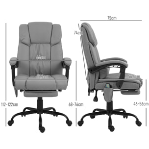Silla de Oficina con Masaje Vibratorio de 6 Puntos Silla de Escritorio Giratoria con Respaldo Alto Reclinable Altura Ajustable Reposapiés y Mando a Distancia Gris