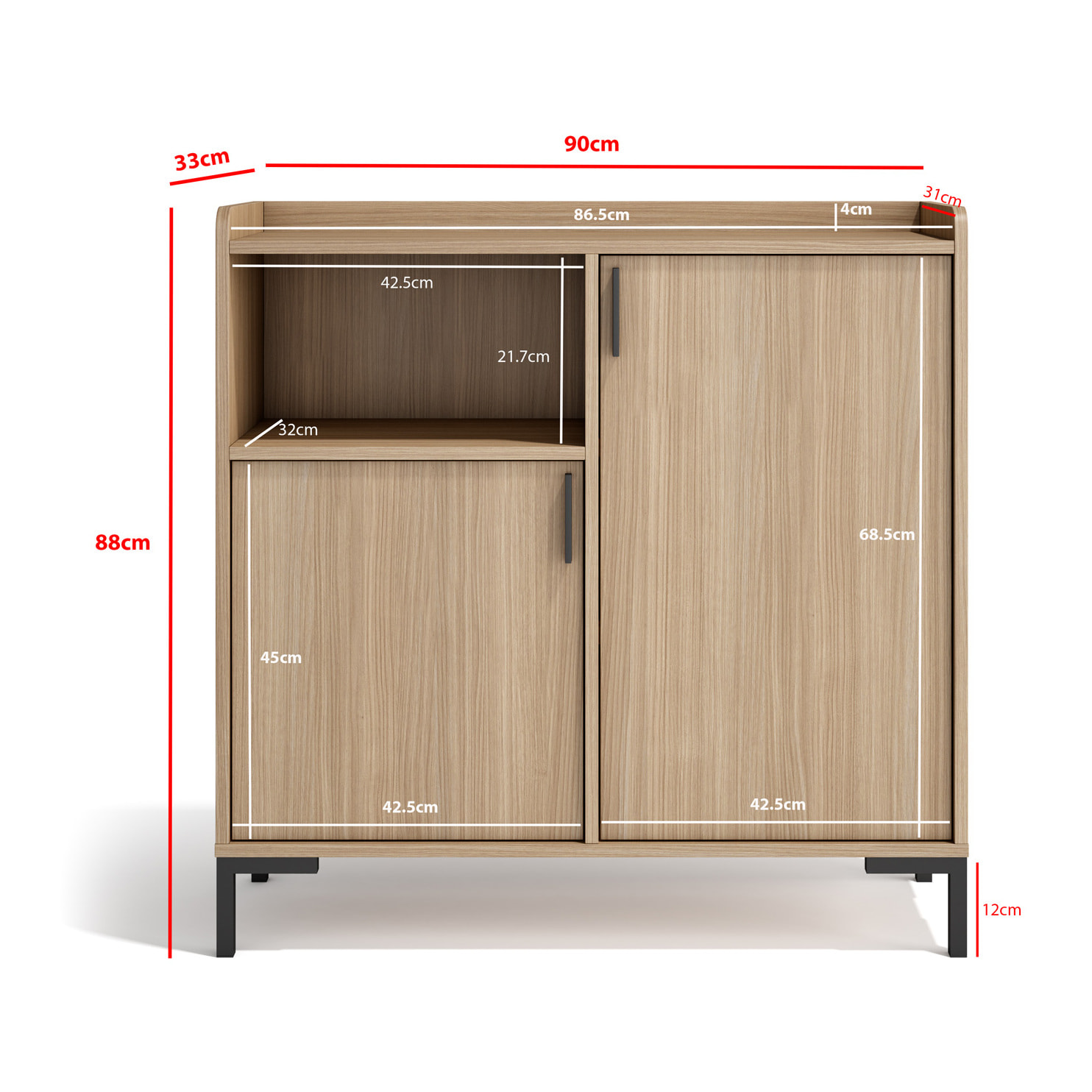 Aparador entrada Dover melamina nogal claro 88x90x33 cm