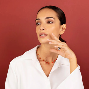 Collana in Argento 925 Placcata Oro Giallo 18kt con Ciondoli in Pietra Naturale Spinello Nero