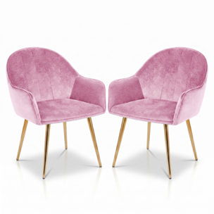 Set 2 poltrone in velluto con gambe oro, sedie imbottite design elegante e moderno, struttura in legno con schienale e seduta confortevoli, rivestimento effetto velluto morbido, ideali per soggiorno camera e ufficio, stile raffinato