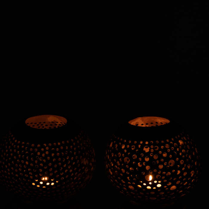 J-Line photophore Noix De Coco - rotin- marron - 2 pcs