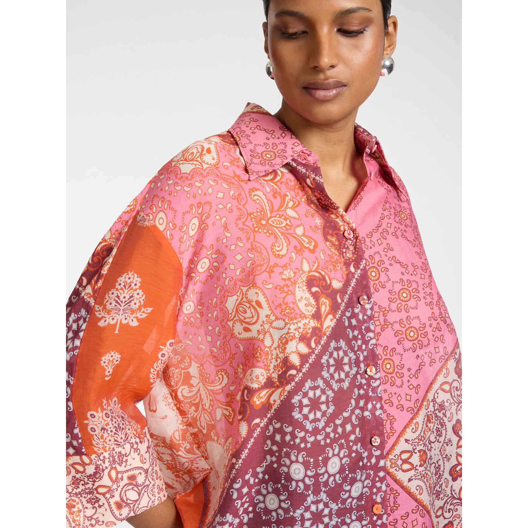 Elena Mirò - Camicia organza lyocell stampata - Arancione