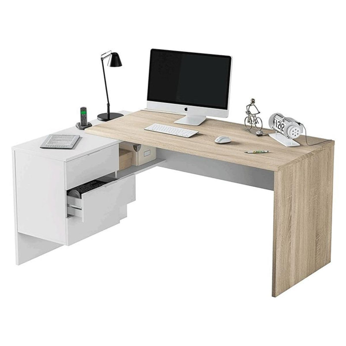 Mesa de escritorio Office Buc Blanco Artik (Blanco Mate) - Roble Canadian