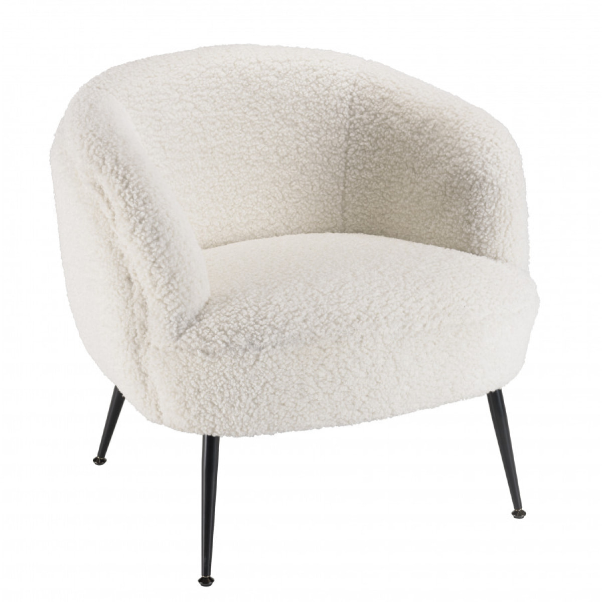 ALBANE - Fauteuil cosy tissu bouclette blanc pieds métal noir