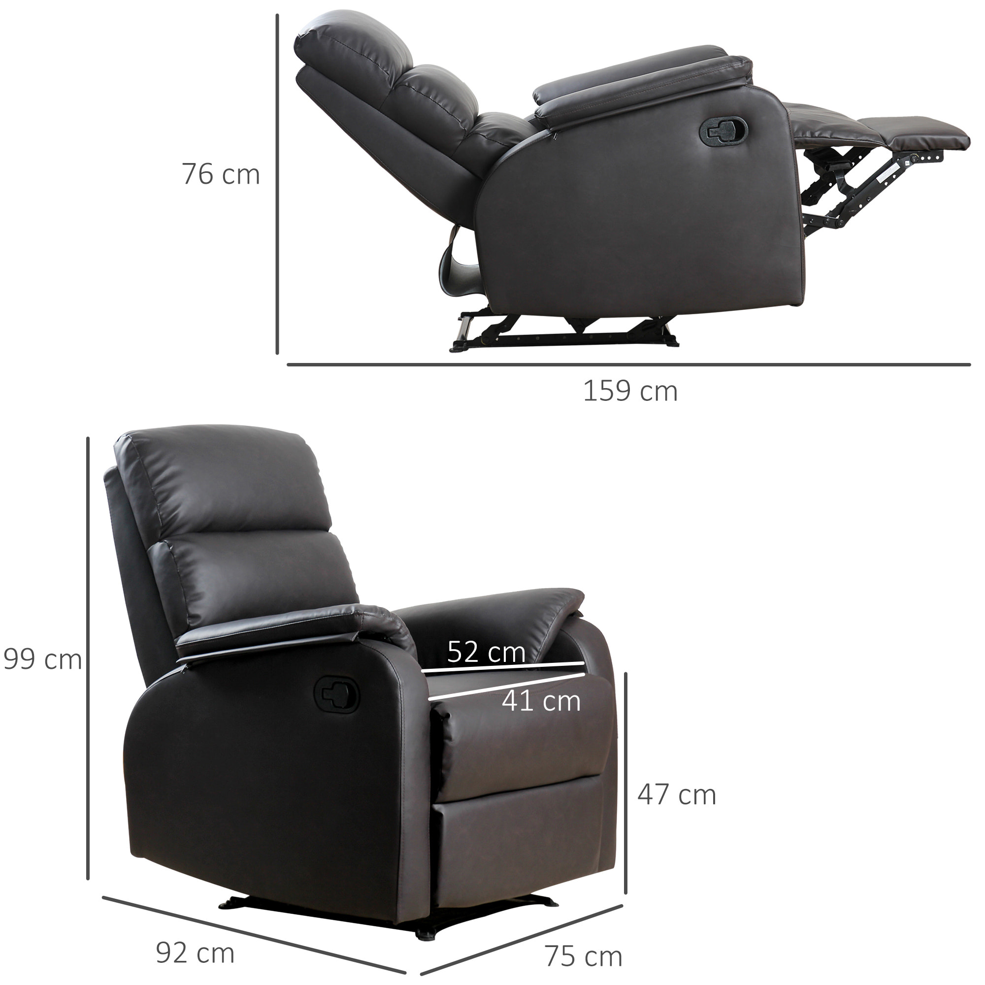 Fauteuil de relaxation inclinable avec repose-pied ajustable revêtement synthétique brun foncé