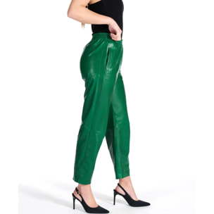 Pantalone sfoderato in pelle naturale verde