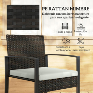 Conjunto de Jardín Exterior de 3 Piezas, Muebles Jardín Exterior de Ratán con 2 Sillas con Cojines Lavables y Mesa de Vidrio Templado, Resistente a Intemperie, para Balcón, Patio, Crema