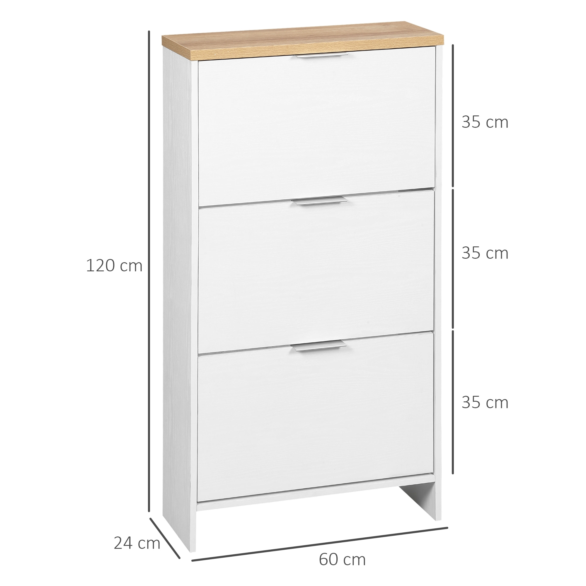 Meuble à chaussures 3 portes abattantes 2 compartiments MDF blanc chêne clair