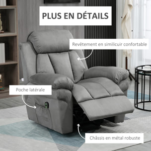 Fauteuil de relaxation électrique fauteuil releveur inclinable avec repose-pied ajustable tissu gris