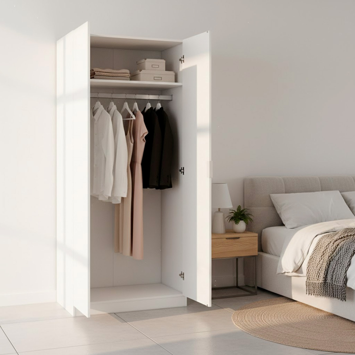 Armadio Guardaroba A 2 Ante Con Asta Appendiabiti E Ripiano Interno Mobile Armadio Salvaspazio Design Moderno Minimal 81 x 52 x 180 Cm Bianco