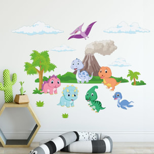Stickers muraux | Sticker Mural Autocollant - DINOSAURES ET LE VOLCAN - Stickers adhésifs