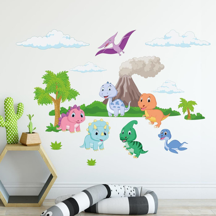 Stickers muraux | Sticker Mural Autocollant - DINOSAURES ET LE VOLCAN - Stickers adhésifs
