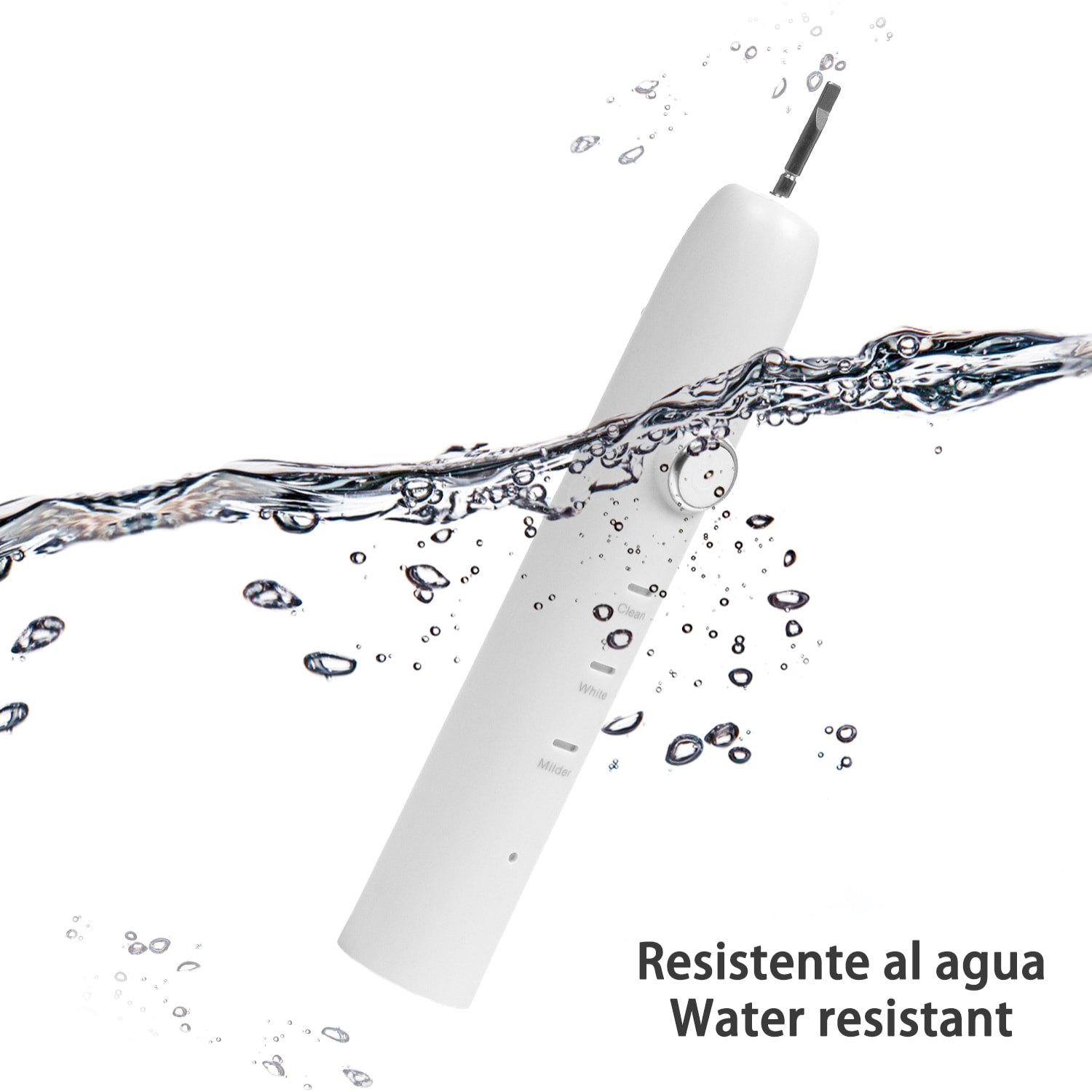 Cepillo de dientes eléctrico con batería recargable y cabezal. Carga inalámbrica inductiva.