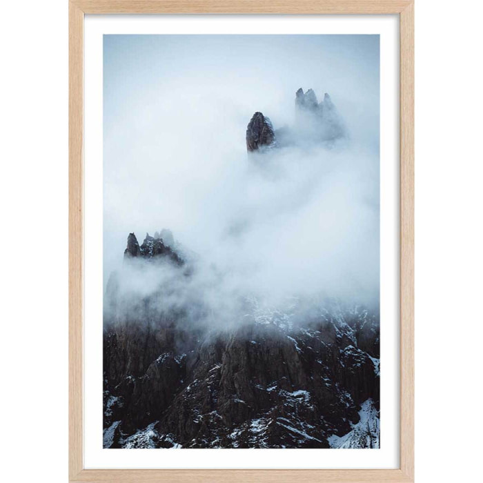 Affiche paysage tempête dans les alpes suisses Affiche + cadre en bois - Chêne