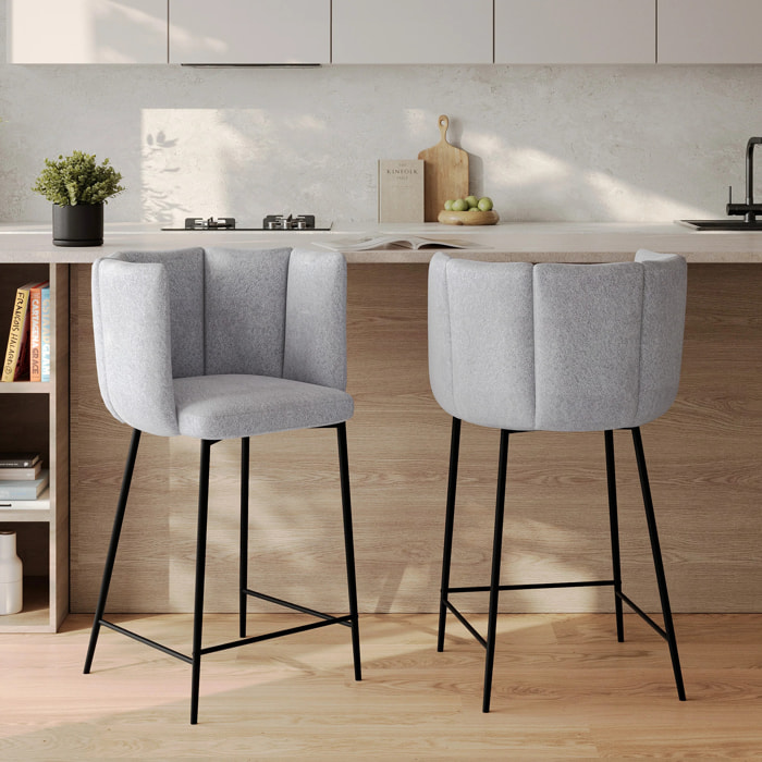 Lot de 2 chaises pour îlot central 67 cm en tissu gris clair - Rosy