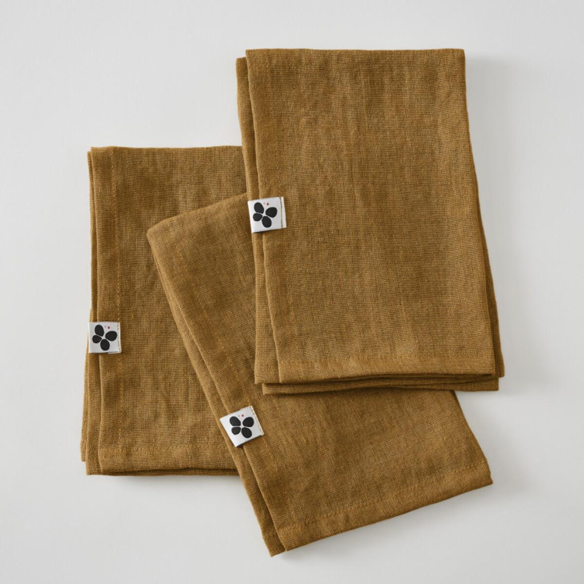 Lot de 3 serviettes de table ''Soline'' 40 x 40 cm Lin lavé - Couleur: Soline Caramel