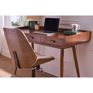 Chaise de bureau à roulettes en bois et tissu effet velours texturé beige DOUGLAS