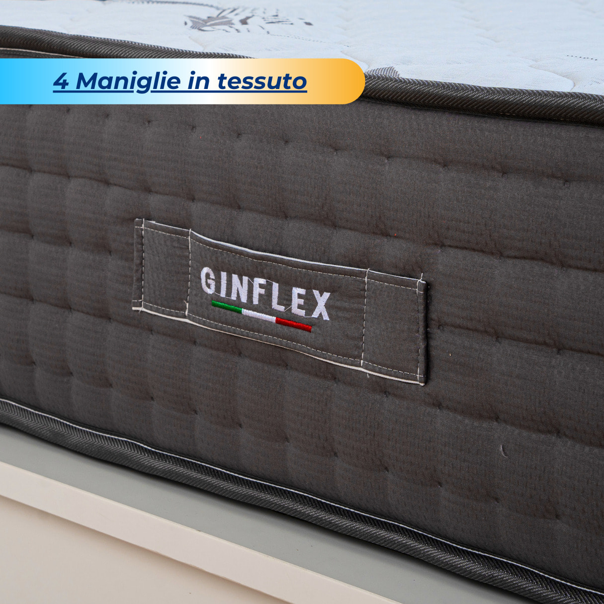 Materasso Ginflex Singolo 90x190 Memory Foam 2 Strati Fisso Altezza 30cm Tessuto Ginflex Con Fascia Grigia Perimetrale Capitonè (Antiacaro - Anallergico - Antibatterico - Ergonomico)