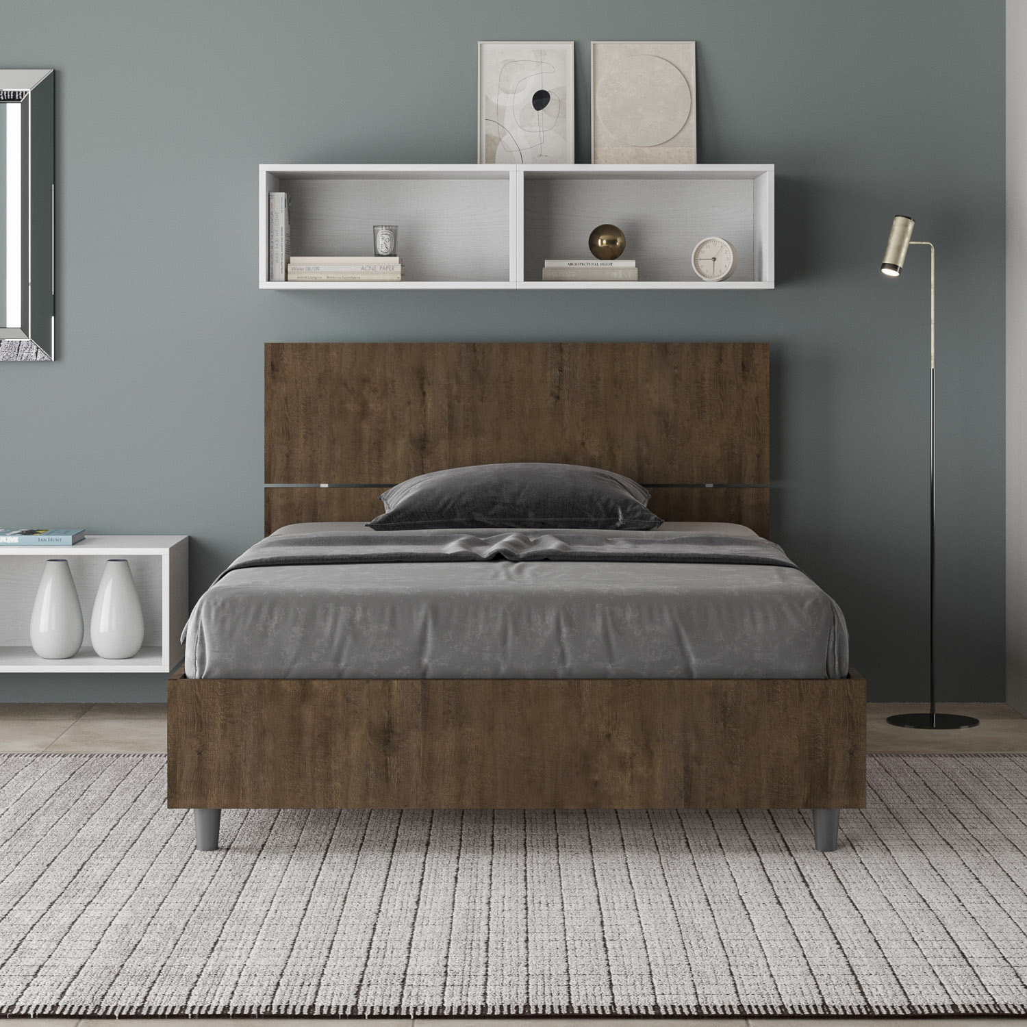 Letto una piazza e mezza senza rete 120x200 testata inclinata noce Demas