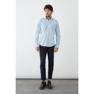 Camicia Uomo 1 Bottoni Button Down Slim Popeline Stretch Unito Celeste