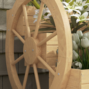 Jardinera de Madera Macetero Exterior de 3 Niveles Diseño de Escalera y Forma de Ruedas Orificios de Drenaje Huerto Urbano Cultivos Plantas Flores en Terraza Jardín 61x62x57 cm