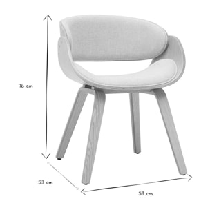 Chaise design en tissu effet velours texturé beige et bois clair BENT