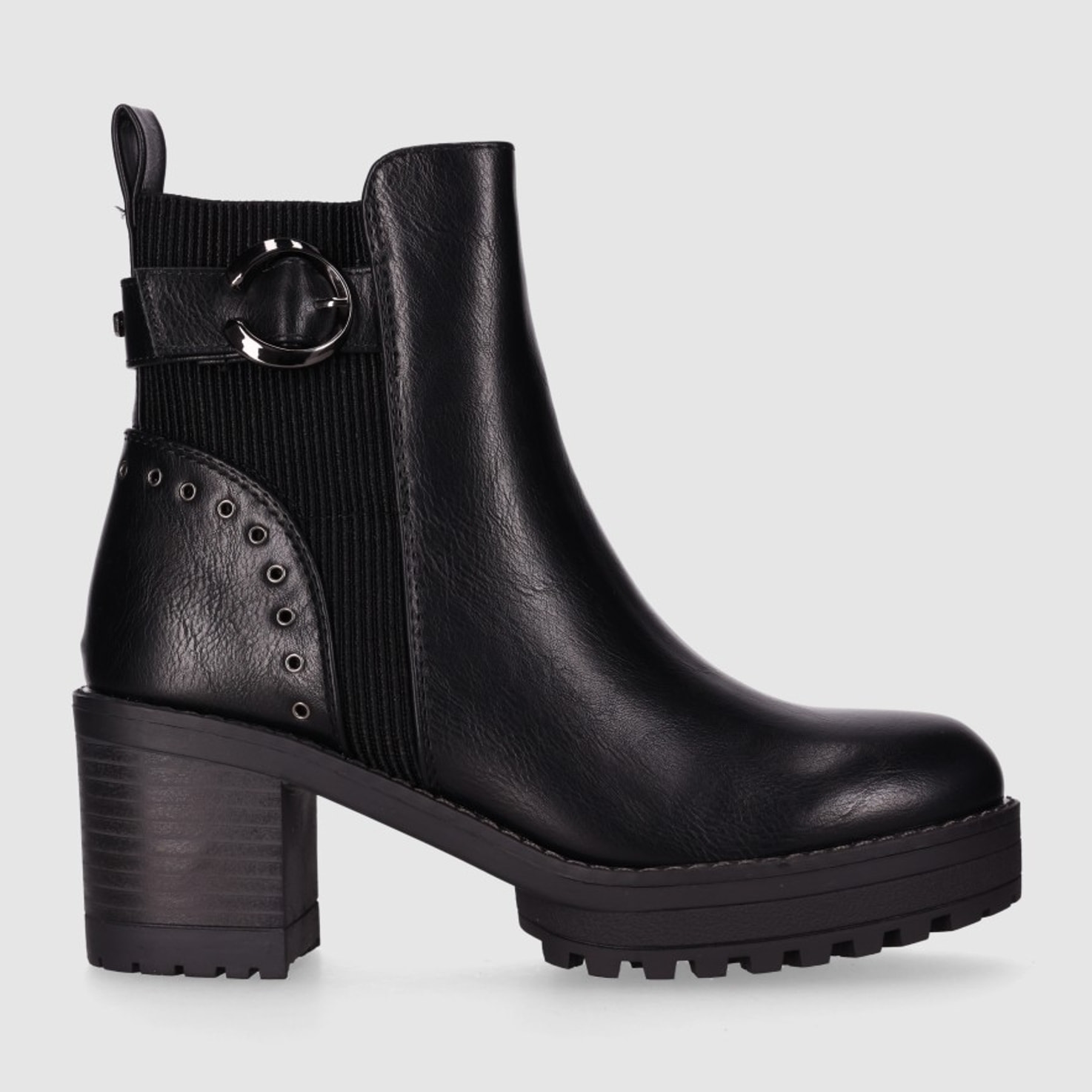 Botines de Piel Sintética - Negro - Tacón: 6 cm