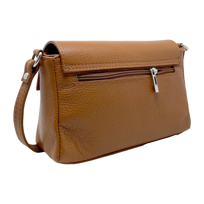 Chicca Borse - Tracollina Clutch Donna in Vera Pelle - Colore Cuoio Scuro