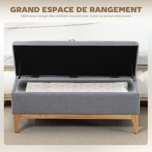 Banquette coffre de rangement 2 en 1 style scandinave dim. 110L x 39l x 45H cm tissu gris
