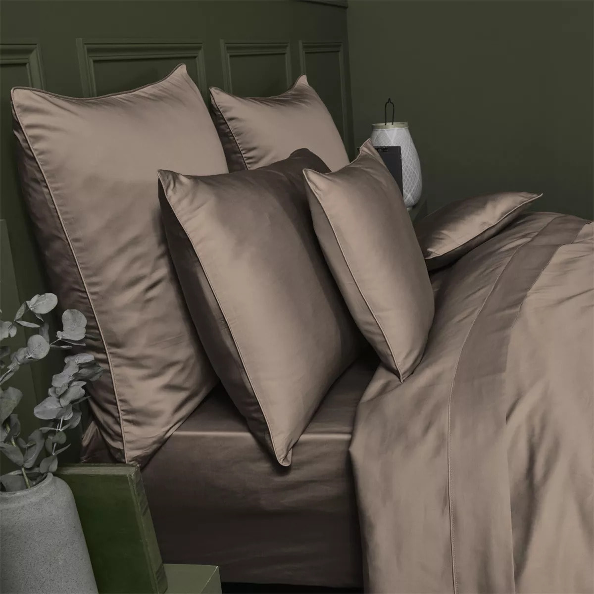 Lot de 2 taies satin de coton uni rose Ava uni rose fume