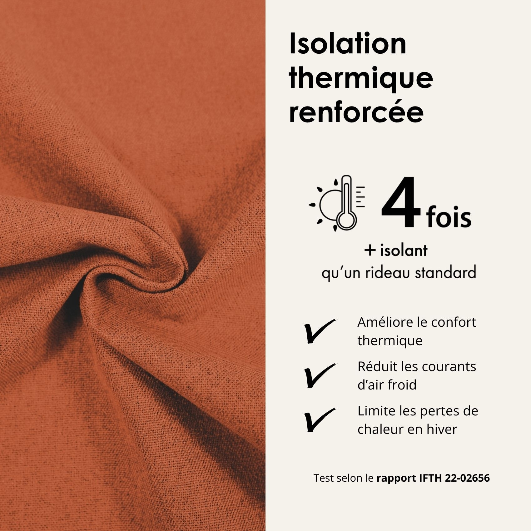 Rideau 100% occultant thermique phonique chiné - Terracotta