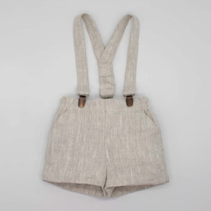 BERMUDA CON TIRANTES LINO BEIGE