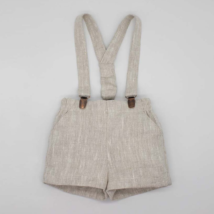 BERMUDA CON TIRANTES LINO BEIGE