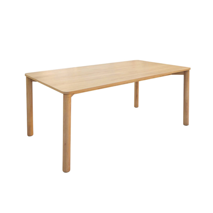 Table à manger rectangulaire bois d'hévéa et placage chêne naturel 6 places - 180 x 100 x 75 cm - Solene
